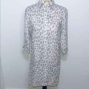 Gray Animal Print Button-Up Shirt Dress